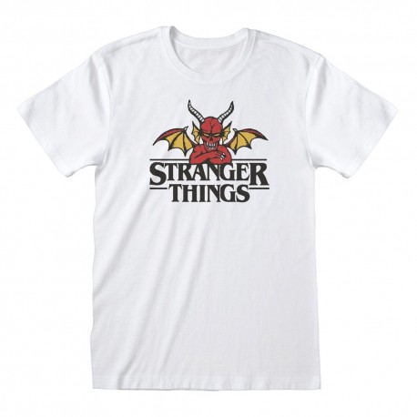 T-shirt blanc Stranger Things avec design de démon