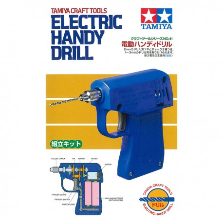 Perceuse électrique manuelle Tamiya bleue avec foret de 2 mm