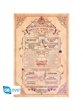 Affiche maxi de Harry Potter avec liste scolaire de Poudlard