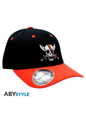 Gorra negra y roja de One Piece con diseño de Shanks
