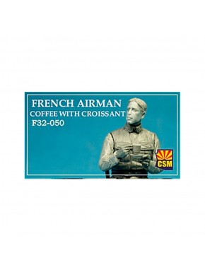 Figurine aviateur français échelle 1/32 avec café et croissant