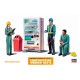 Figuras de trabalhadores de construção e máquina de venda automática escala 1/35