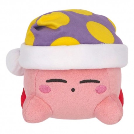 Peluche Kirby endormi avec chapeau violet et pois