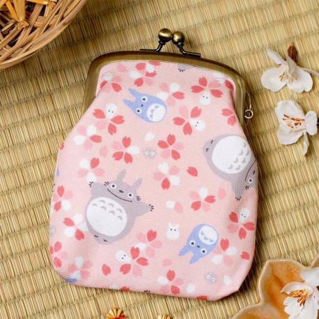 Monedero rosa Mi vecino Totoro con flores de cerezo