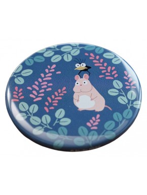 Badge Le Voyage de Chihiro Souris & Oiseau sur fond bleu