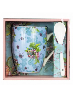 Taza de cerámica floral con cuchara de Michelle Allen