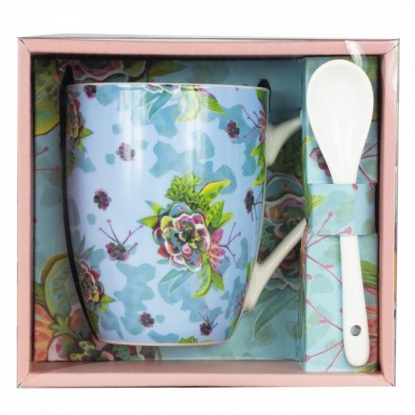 Taza de cerámica floral con cuchara de Michelle Allen