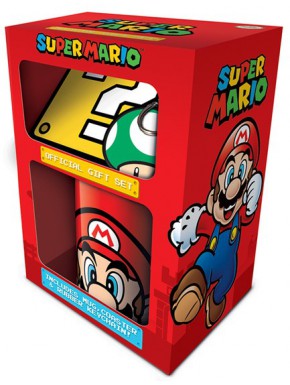 Pack cadeau, Super Mario Tasse + porte-clés + sous-Verres