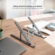 Soporte elevador gris para portátil y tablet. Diseño plegable.