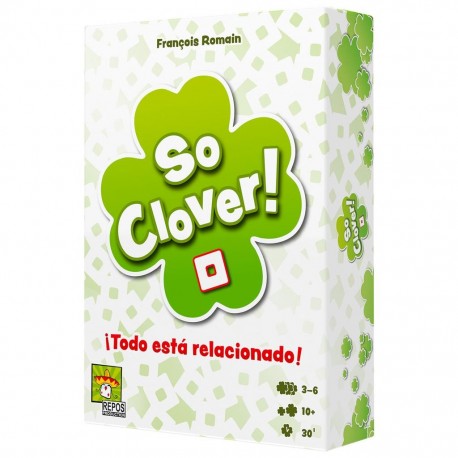 Boîte et composants du jeu de société So Clover.