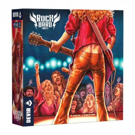 Boîte du jeu de société Rock Hard: 1977 avec thème rock