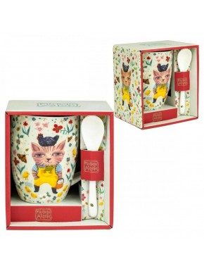 Caneca gato campestre com colher da Enesco