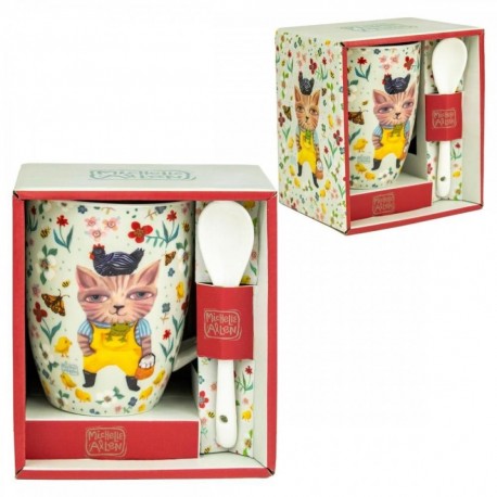 Caneca gato campestre com colher da Enesco