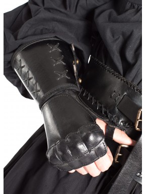 Gantelet en cuir noir pour main droite