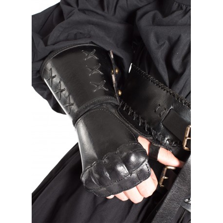 Gantelet en cuir noir pour main droite