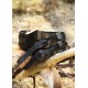 Ceinture large en cuir noir avec coutures tressées