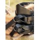 Ceinture large en cuir noir avec coutures tressées
