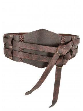 Ceinture large en cuir marron foncé avec coutures tressées