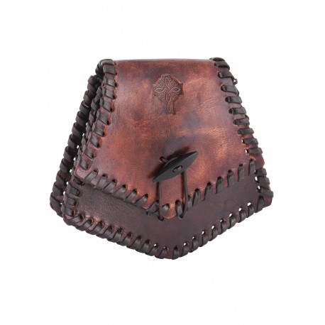 Bolso de cuero celta medieval con cruz picta