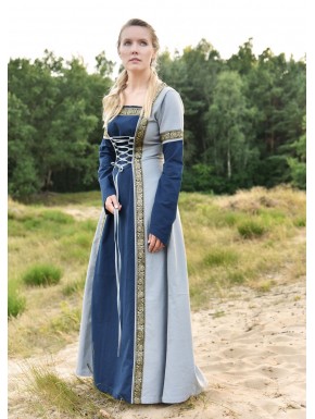 Vestido medieval Eleanor en azul y gris