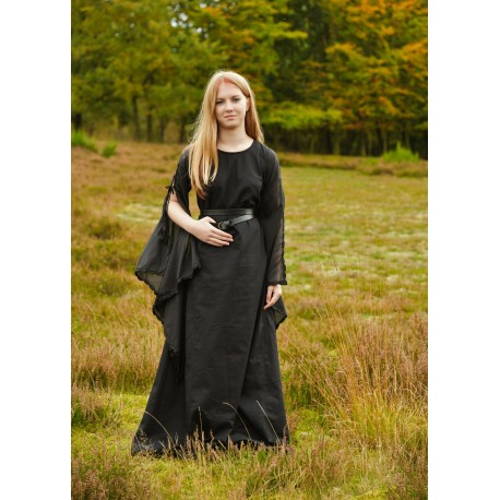 Robe médiévale noire avec lacets à l'arrière