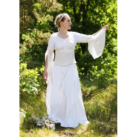 Vestido de novia medieval blanco con corsé crema