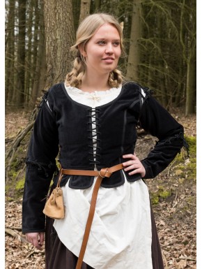Chaqueta medieval de terciopelo negro con cordones