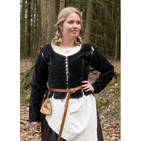 Chaqueta medieval de terciopelo negro con cordones