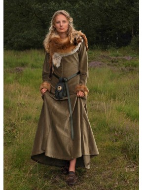 Robe médiévale en velours vert Cotehardie