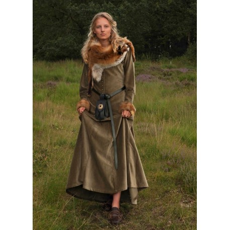 Robe médiévale en velours vert Cotehardie