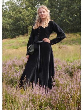 Robe médiévale en velours noir avec boutons décoratifs