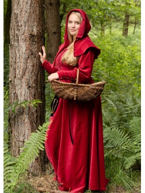 Robe médiévale en velours rouge Cotehardie Isabell