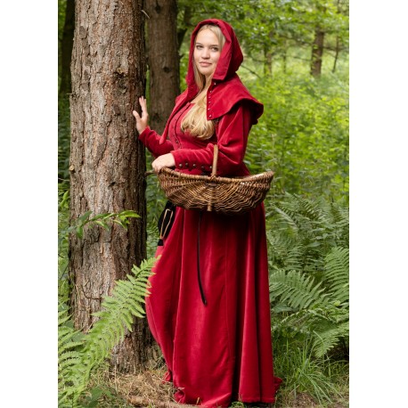 Robe médiévale en velours rouge Cotehardie Isabell