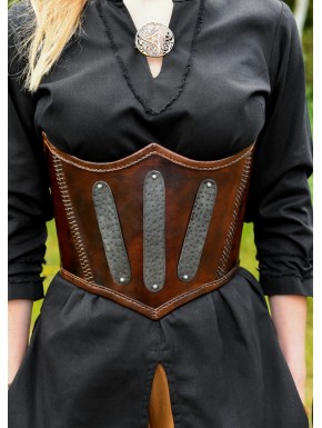 Corset en cuir sous-poitrine marron avec détails métalliques