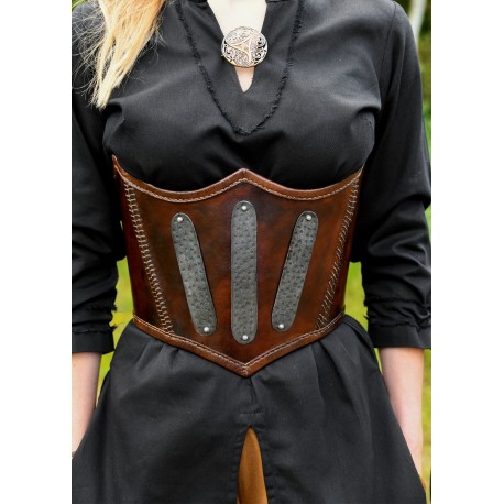 Corset en cuir sous-poitrine marron avec détails métalliques