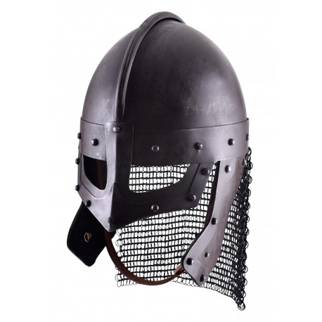 Capacete Raven de aço polido com aventail