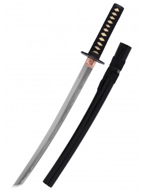 Wakizashi Noir Marto avec lame dorée et fourreau noir