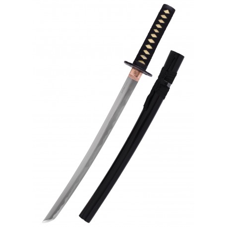 Wakizashi Noir Marto avec lame dorée et fourreau noir