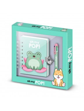 Journal A5 turquoise avec design de grenouille et stylo multicolore