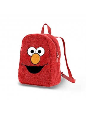 Sac à dos en peluche rouge avec visage d'Elmo.