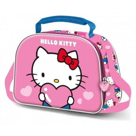 Bolsa térmica Hello Kitty 3D rosa com coração