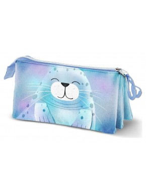 Estojo triplo Oh My Pop! com design de foca azul