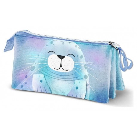 Estojo triplo Oh My Pop! com design de foca azul