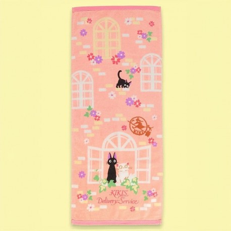 Serviette rose avec Jiji de Kiki la Petite Sorcière