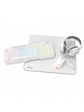Kit gaming blanco KROM KENTA con teclado, ratón, auriculares y alfombrilla RGB