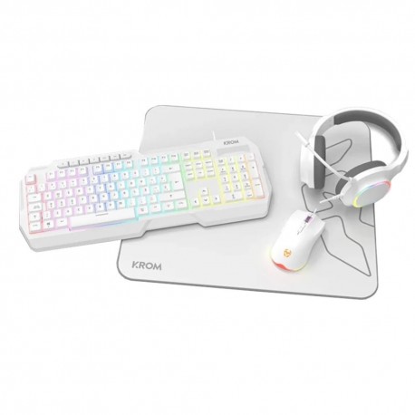 Kit gaming blanc KROM KENTA avec clavier, souris, casque et tapis RGB