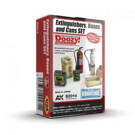 Set d'extincteurs, boîtes et bidons en résine 1/24