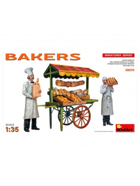 Set de miniaturas de panaderos y carrito en escala 1:35