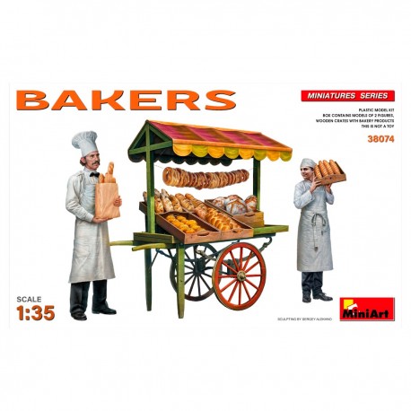 Set de miniaturas de panaderos y carrito en escala 1:35