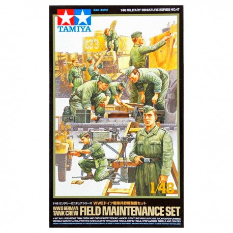 Ensemble d'entretien de terrain allemand Tamiya 1/48 avec figurines et accessoires